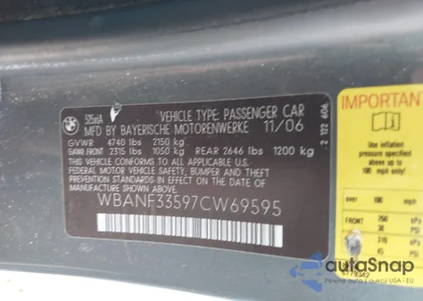 2007 BMW 525Xi z USA, uszkodzony, nr VIN WBANF33597CW69595